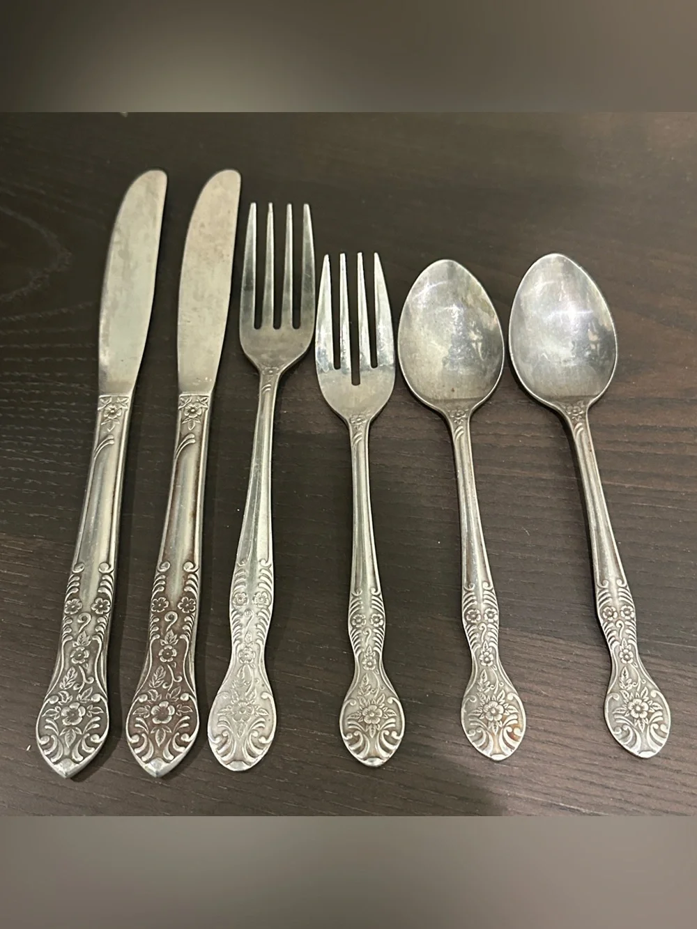 Vintage National Stainless Japan Floral Scroll Stainless Steel Flatware 6 Pcs.
